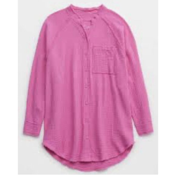 Aerie Pool to Party Gauze Coverup Shirt Small Pink Button Down Front Shirt Top - Picture 2 of 10